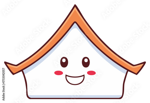 Charming cartoon house character with a happy smiling face and blush cheeks