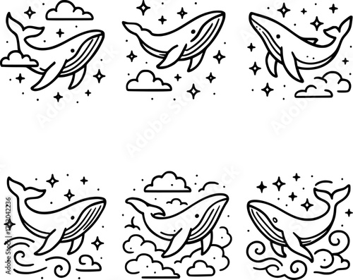 whale swimming through starry sky vector illustration
