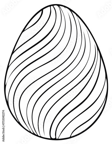 Simple black and white Easter egg outline with abstract wavy stripes for coloring