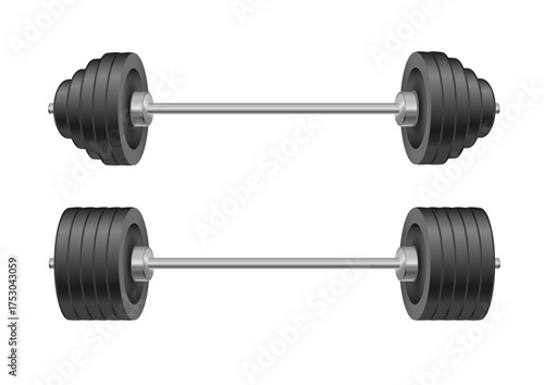 Barbells set of with different weights. Weightlifting equipment. Vector illustration in flat style isolated on white background. Vector realistic object10 EPS