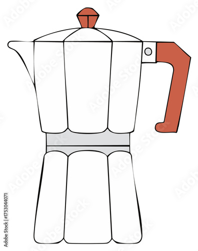 Italian stovetop coffee maker with red handle for brewing espresso