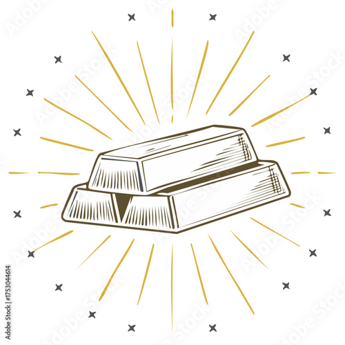 Gold Bars Vintage Illustration Riches Wealth Success Graphic Element Shining Rays