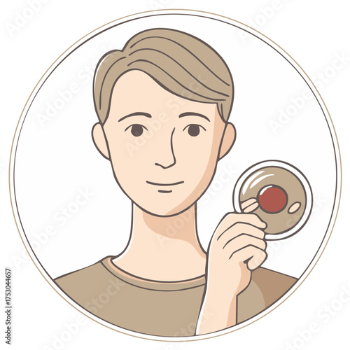 Man self testing blood glucose level with handheld medical device for personal health care