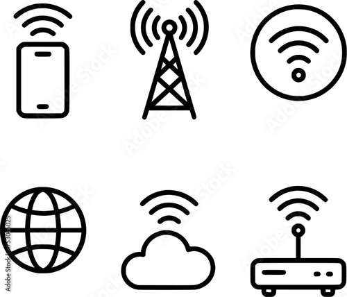 5g network communication technology line icons set
