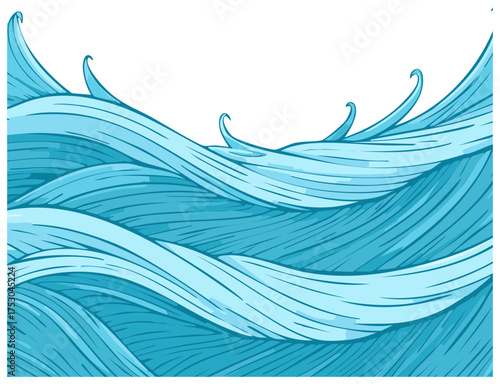Abstract blue waves with stylized crests in a flowing water pattern