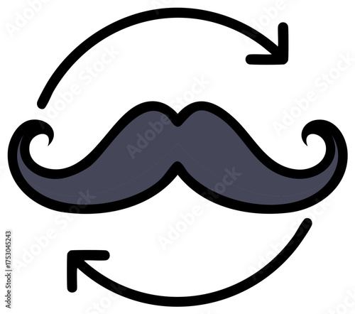 Cartoon mustache with surrounding circular arrows depicting a refresh update or style change icon