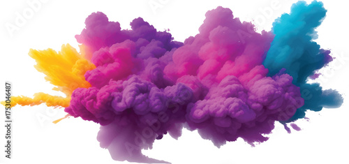 Abstract hand-painted watercolor background of blue and white clouds, steam, and smoke texture