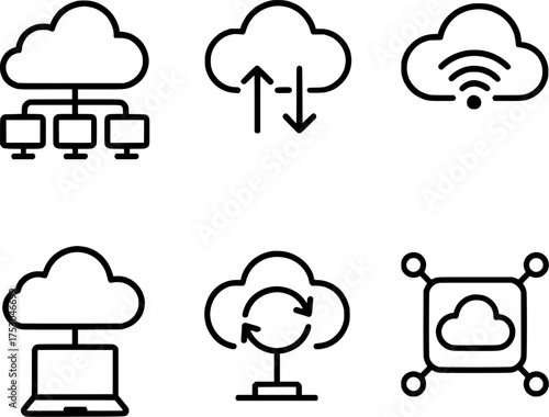 cloud networking and device syncing icon set