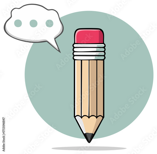 Illustration of a pencil with a thought bubble showing dots representing an idea