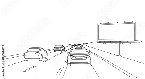 Driving on a highway towards a blank billboard, symbolizing advertising opportunities and travel.