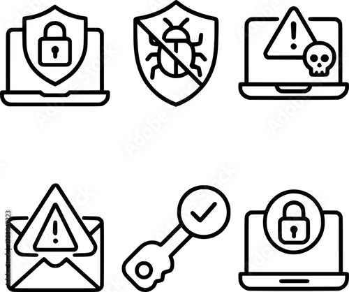 cybercrime prevention and security alert icons set
