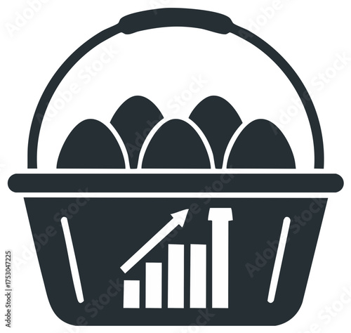 Rising food prices concept icon with eggs in a shopping basket and a growth chart