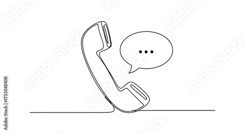Minimalist line art illustration of a classic telephone receiver with a speech bubble conveying communication.