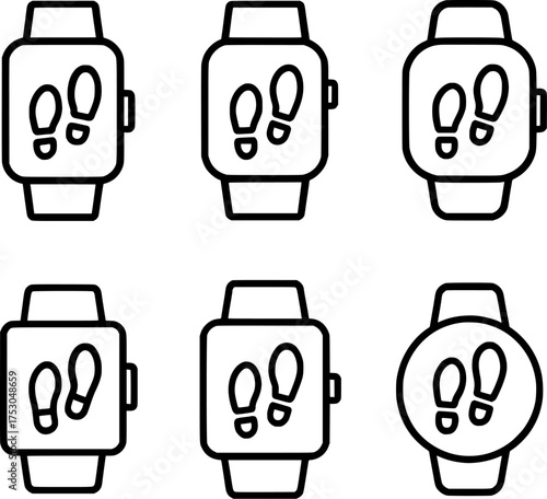 fitness smartwatch step tracker icon set