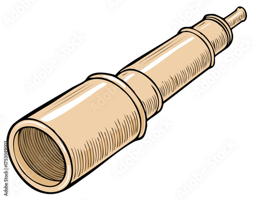 Vintage Monocular Telescope Spyglass Illustration for Exploration Adventure Discovery