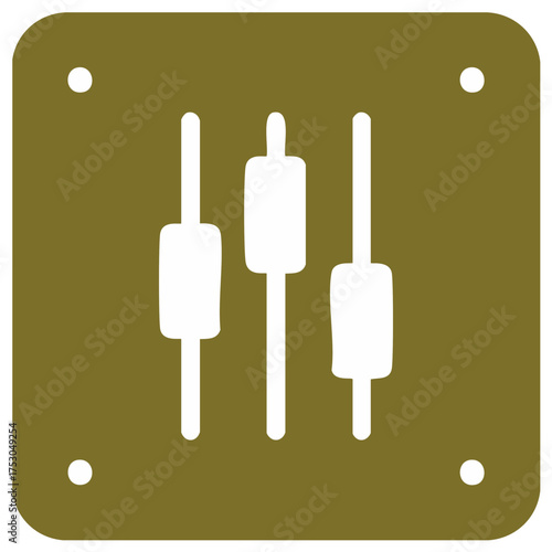 Flat icon of a control panel with vertical adjustment sliders for settings and equalization