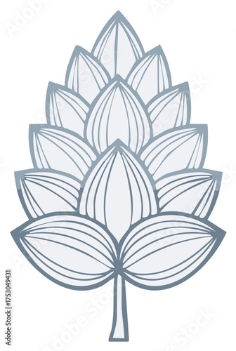 Stylized Hop Cone Artwork, Botanical Illustration in Soft Blue and White