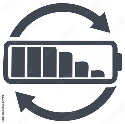 Battery life indicator with recycling arrows symbolizing energy consumption and renewal