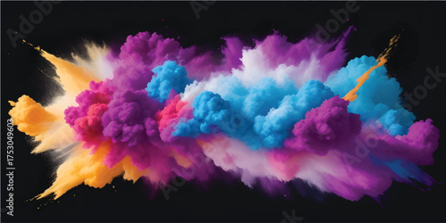 Abstract blue and red watercolor grunge texture background with a hint of yellow fire, light, and white clouds