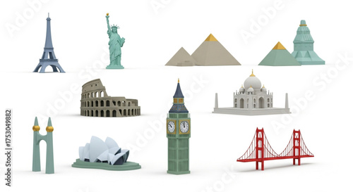 Famous world landmarks miniature collection eiffel tower, statue of liberty, pyramids, colosseum, taj mahal and more