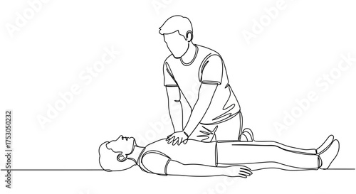 Person performing CPR on another person lying on the ground in a medical emergency.