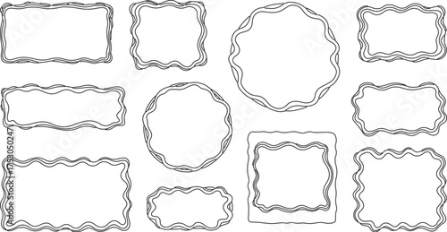 Set of 11 hand-drawn doodle frames vector collection with wavy irregular borders, perfect for labels, text boxes, and decorative elements in various design projects