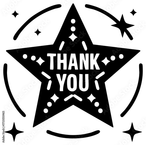 Thank You Star Icon Design Black and White Vector Graphic Appreciation
