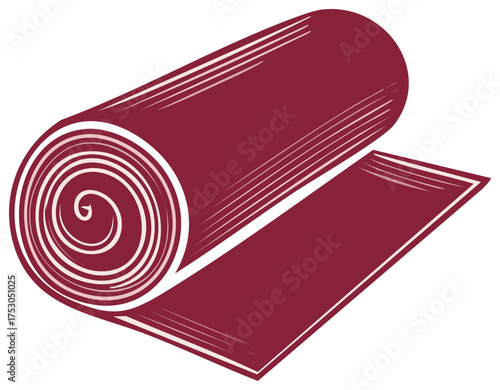 Maroon Exercise Mat Ready for Fitness Unrolled or Rolled in Gym Studio or At Home for Workout Isolated