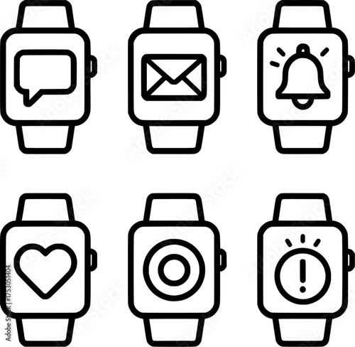 smart watch notification display vector icon set