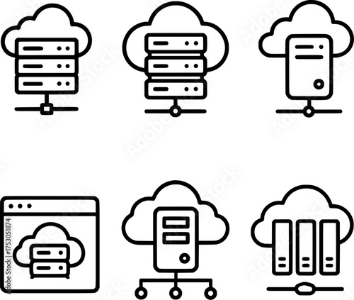 web hosting cloud server solution icon set