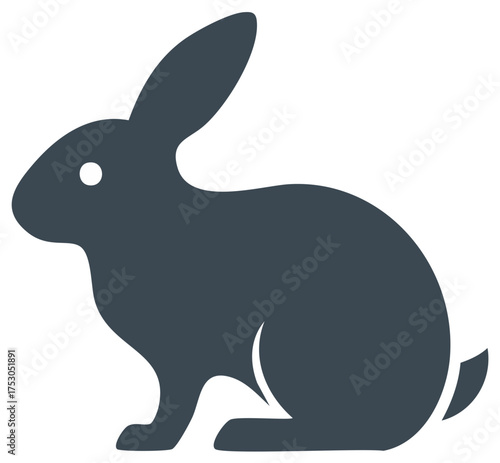 Simple flat vector icon of a sitting rabbit silhouette. Minimalist hare graphic for logo or design element.