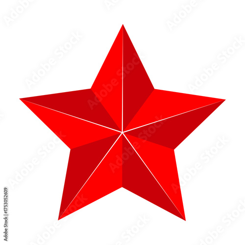 Shiny five-pointed red star. Illustration on white background.