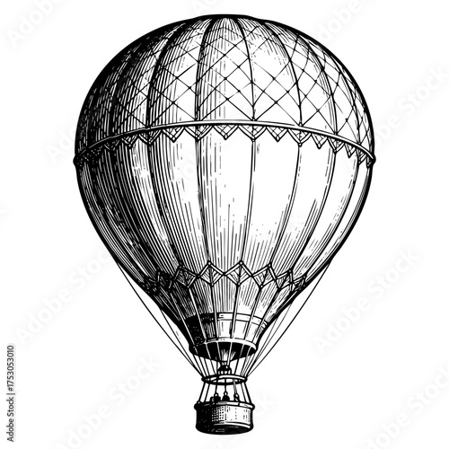 Classic Vintage Hot Air Balloon Engraving Vector Illustration
