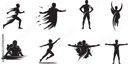 Set of vector silhouettes of human art brushs design