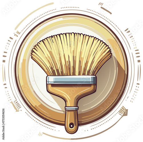Artistic circular paint brush illustration with abstract strokes and radial design elements