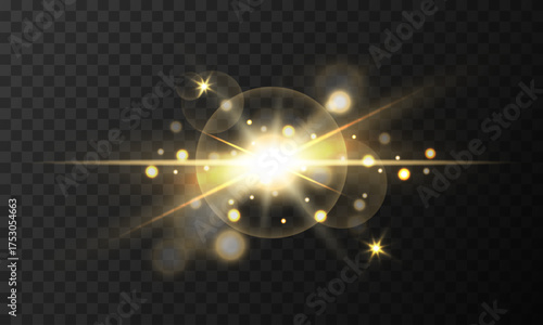 Sparkling Shining Golden Effect, Golden Stars , Light Effect, Starlight,  Glowing Bokeh, Shimmer Effect, Golden Dust, Explosion, Vector Illustration