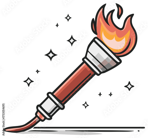 Cartoon Torch with Flame and Sparks, Symbol of Achievement and Inspiration