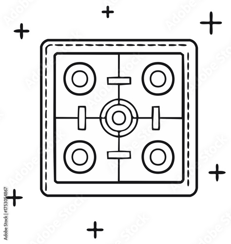Top view of a gas stove with cross-shaped details