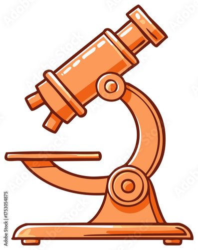 Orange Cartoon Microscope for Scientific Research Detailed Illustration