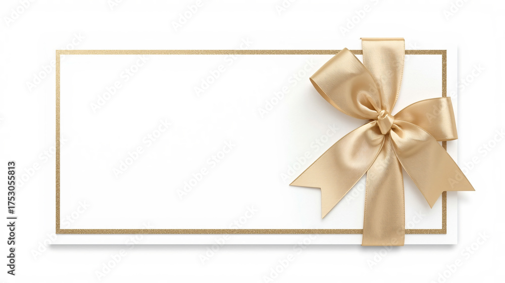 Fototapeta premium Elegant Gold Ribbon Wrapped Blank White Paper Scroll and Card Mockup for Invitation or Announcement Design