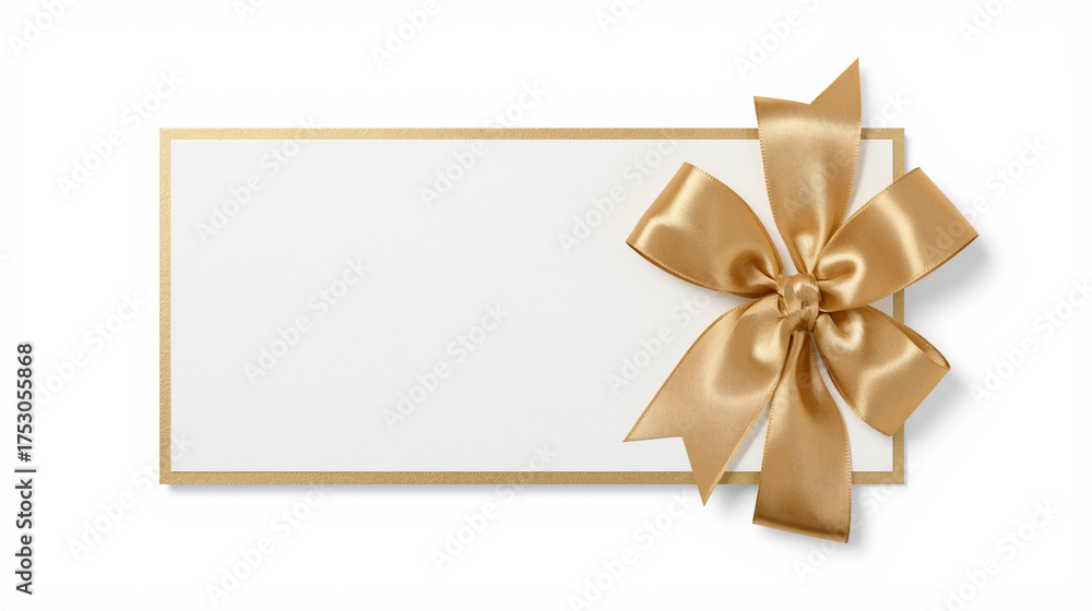 Fototapeta premium Elegant Gold Ribbon Wrapped Blank White Paper Scroll and Card Mockup for Invitation or Announcement Design