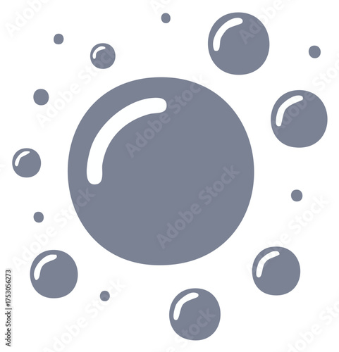 Abstract gray spheres and circles in varying sizes with highlights and shadows