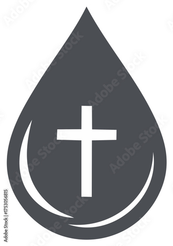 Christian Cross Symbol Inside Dark Gray Water Droplet