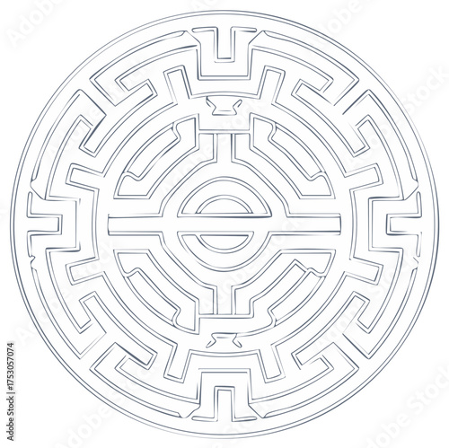 Abstract Circular Labyrinth Design with Geometric Paths and Center Element