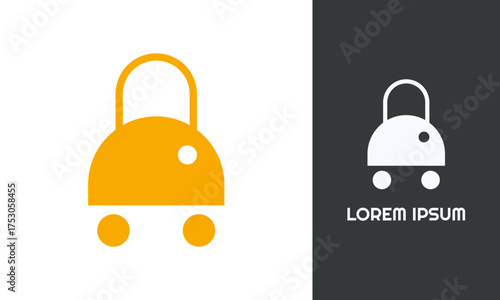 Wheeled Bag Icon, Portable Luggage Logo, Mobile Travel Design, White Vector Black Background