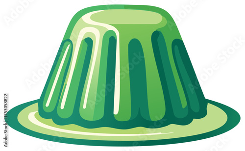 Shiny green gelatin dessert in a classic mold shape on a plate vector illustration