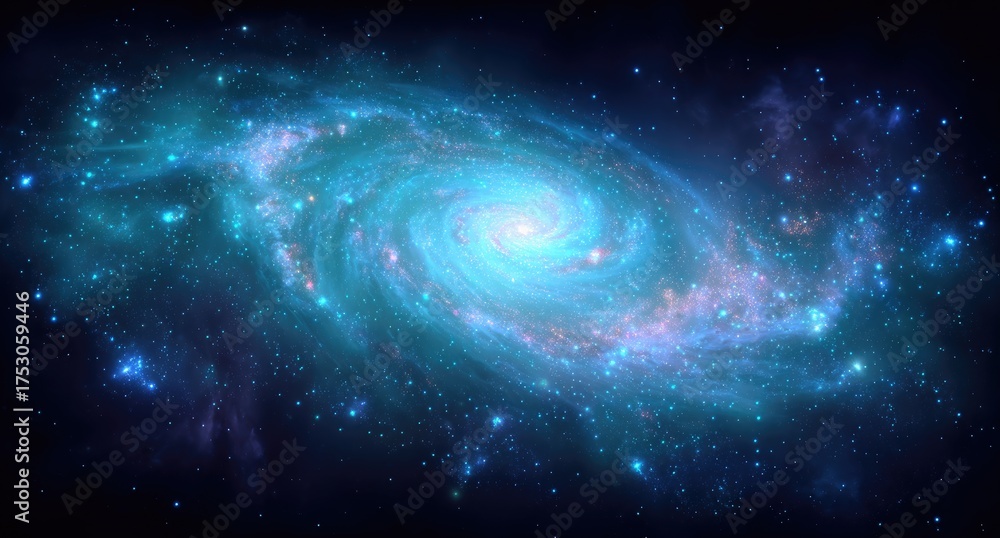 Obraz premium Vibrant Spiral Galaxy with Bright Center and Blue Hues.