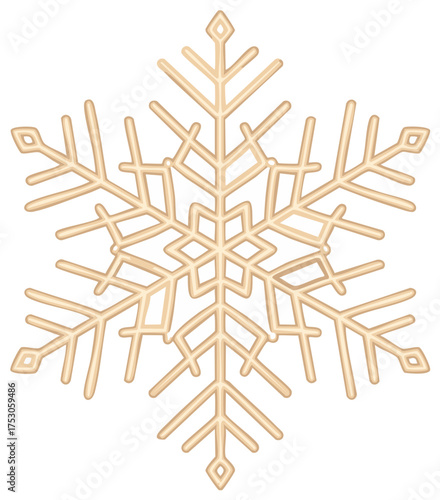 Intricate beige snowflake vector illustration winter holiday decoration symbol design