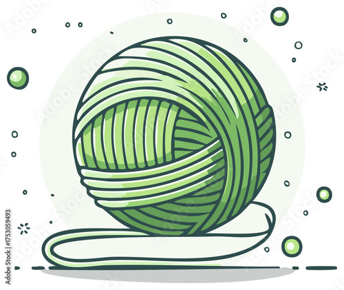 Cartoon illustration of a green ball of wool yarn for a crafting or knitting hobby