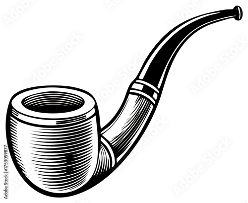 Tobacco pipe graphic illustration Smoking instrument drawing in black and white